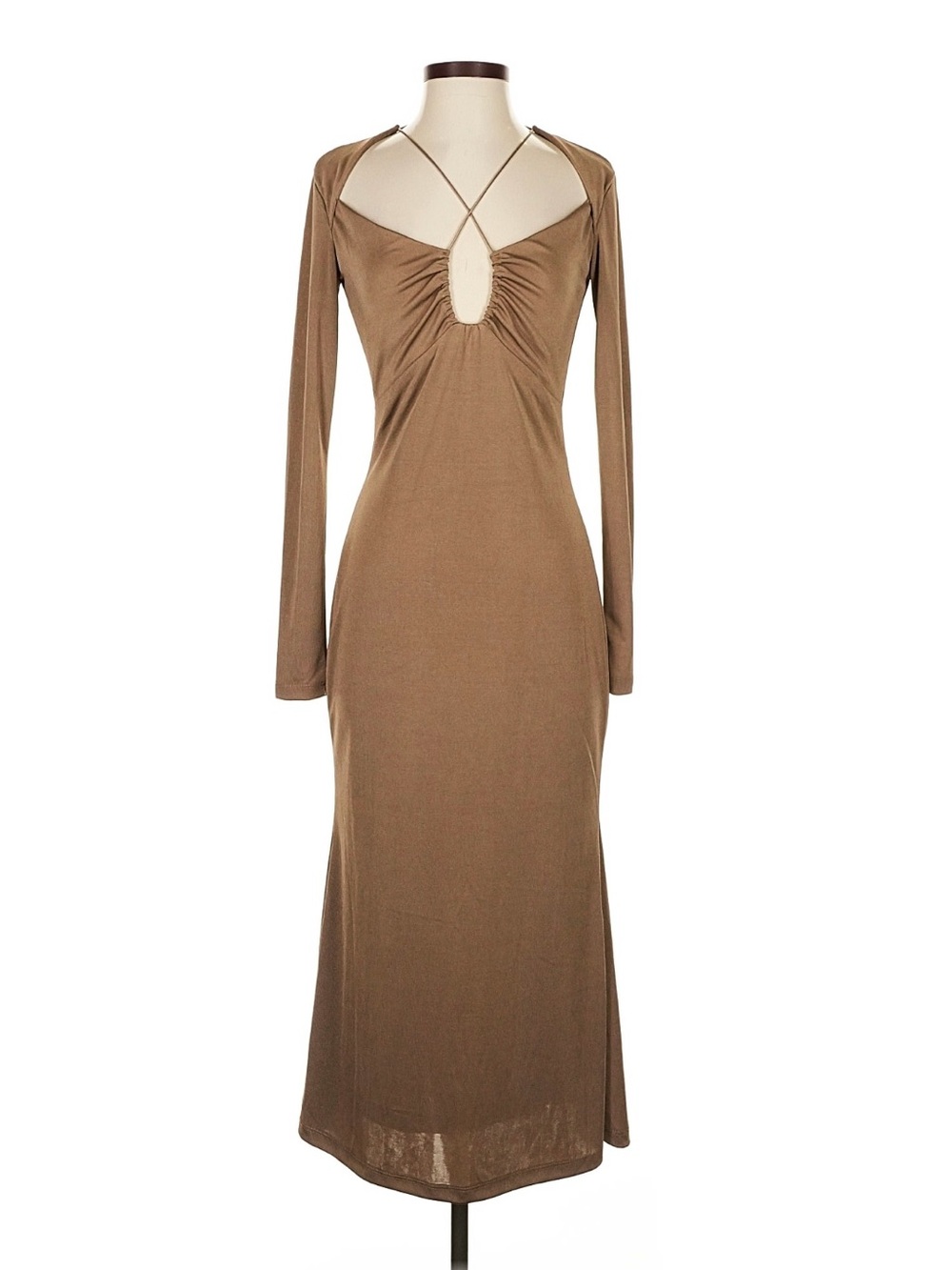 NWT Jason Wu Engracia Long Sleeve Cut-Out Midi Dress - Size S - Champagne/Taupe